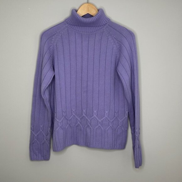 Talbots Women's Purple Merino Wool Blend‎ Cable Knit Turtleneck Sweater Large - Picture 1 of 6